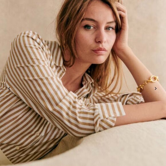 Sezane Tomboy Brown and White Striped Button-Up Shirt - Picture 1 of 7